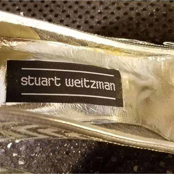STUART WEITZMAN Silver Glittered Mesh Heel Pumps - Picture 4 of 12